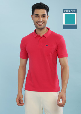 Force NXT Solid Men Polo Neck Pink, Green T-Shirt