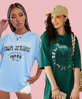 Christy World Printed Women Round Neck Multicolor T-Shirt