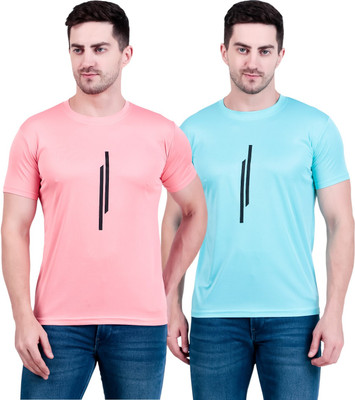 OCTOVEEJ Solid Men Round Neck Pink, Light Green T-Shirt