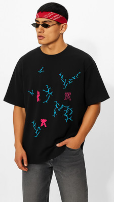 Crazytha Graphic Print Men Round Neck Black T-Shirt