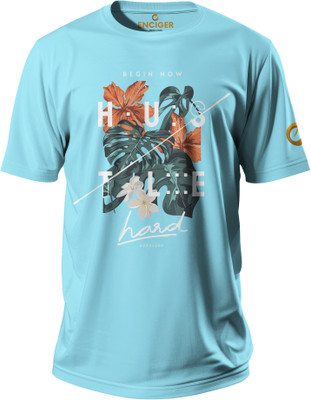 Enciger Printed Men Round Neck Navy Blue T-Shirt