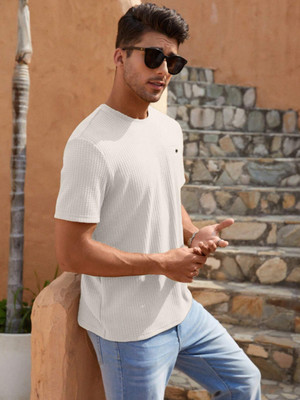 KEX Self Design Men Round Neck White T-Shirt