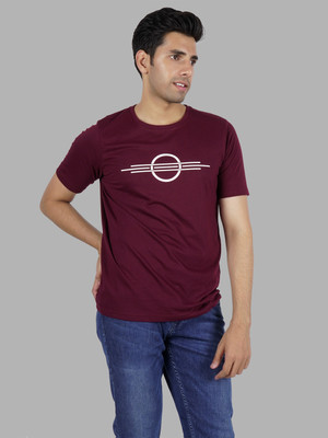 HouseOfCommon Printed, Striped Men Round Neck Maroon T-Shirt