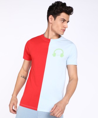 FOREVER 21 Colorblock Men Round Neck Red T-Shirt