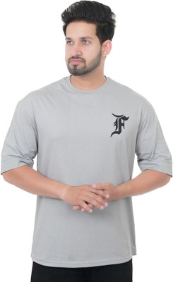 E-MAX Typography Men Round Neck Grey T-Shirt
