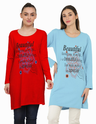 Ddaspration Printed Women Round Neck Multicolor T-Shirt