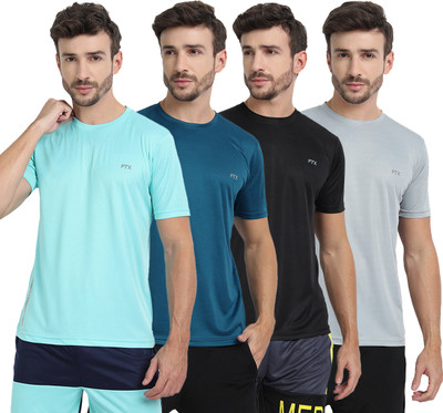 FTX Solid Men Round Neck Silver, Light Blue, Blue, Black T-Shirt