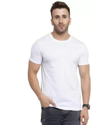 TARSHI Solid Men Round Neck White T-Shirt