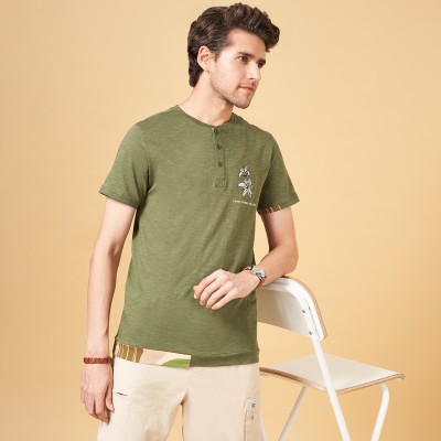 Urban Ranger by Pantaloons Self Design Men Polo Neck Green T-Shirt