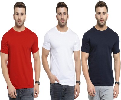 King Crab Solid Men Round Neck Red, White, Navy Blue T-Shirt