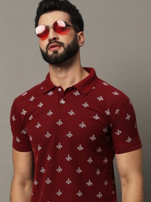 Hushbucks Printed Men Polo Neck White, Maroon T-Shirt