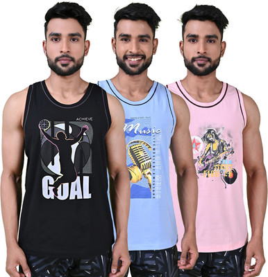 COLORS by Rupa Frontline Graphic Print Men Round Neck Black, Blue, Pink T-Shirt