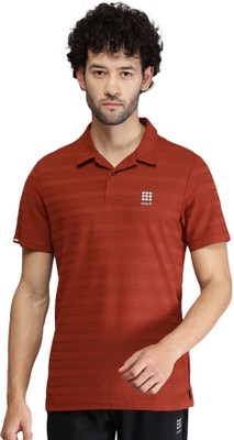 Rock.it Striped Men Polo Neck Brown T-Shirt