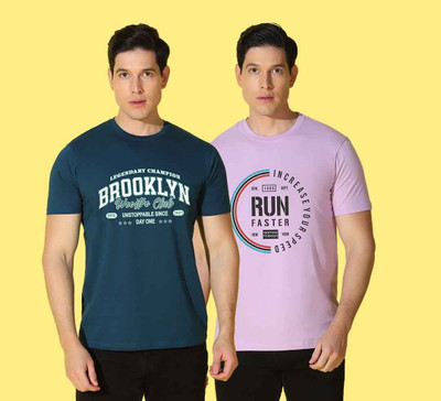 WOOSTRO Printed, Solid Men Round Neck Multicolor T-Shirt
