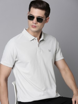 Maxzone Solid Men Polo Neck Grey T-Shirt