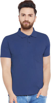 Reoutlook Solid Men Polo Neck Blue T-Shirt