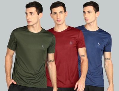 Fricker Solid Men Round Neck Dark Green, Maroon, Blue T-Shirt