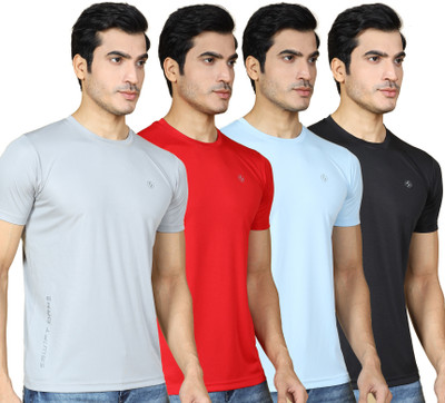SUPERSQUAD Solid Men Round Neck Red, Black, Grey, Light Blue T-Shirt