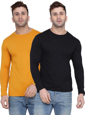 Kroptee Solid Men Round Neck Black, Orange T-Shirt