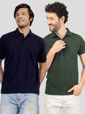 Yorkstead Solid Men Polo Neck Blue, Green T-Shirt