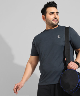 Instafab Plus Solid Men Round Neck Grey T-Shirt