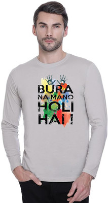 ManGOD Printed, Self Design Men Round Neck Grey T-Shirt