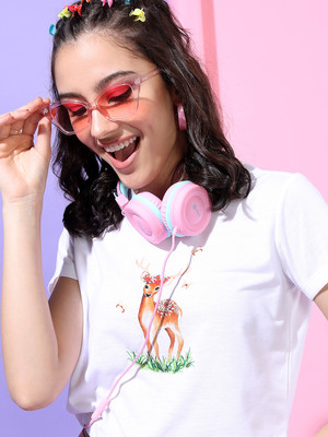 Tokyo Talkies Printed Women Round Neck White T-Shirt