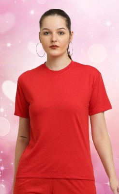 The Unicharm Solid Women Round Neck Red T-Shirt