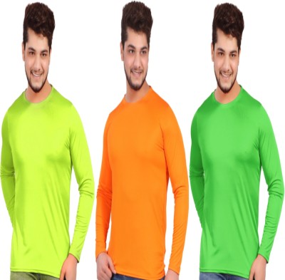 KASPY Solid Men Round Neck Light Green, Orange, Green T-Shirt