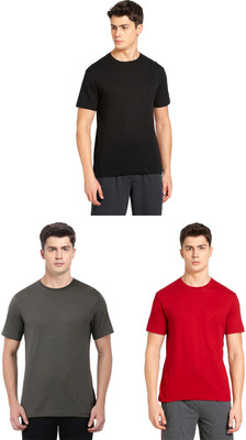 JOCKEY Solid Men Round Neck Black, Dark Green, Red T-Shirt
