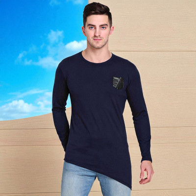 FARICON Solid Men Round Neck Dark Blue T-Shirt