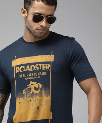 Roadster Graphic Print, Printed, Typography Men Round Neck Blue T-Shirt