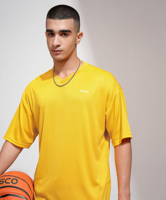 HIGHLANDER Self Design Men V Neck Yellow T-Shirt