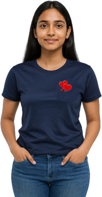 purycot Solid Women Round Neck Navy Blue T-Shirt
