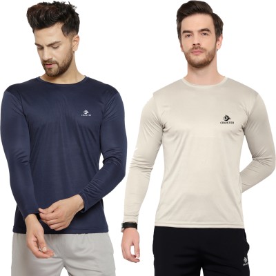 Cruister Solid Men Round Neck Navy Blue, Grey T-Shirt