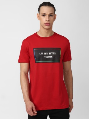 FOREVER 21 Printed Men Round Neck Red T-Shirt