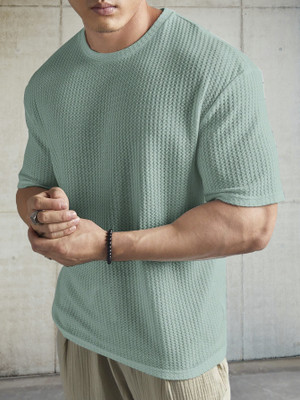 TeeWink Self Design Men Round Neck Light Green T-Shirt