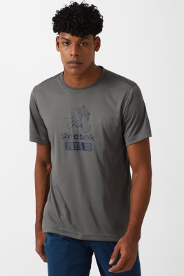REEBOK Printed, Typography Men Round Neck Grey T-Shirt