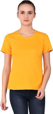 GEUM Solid Women Round Neck Yellow T-Shirt