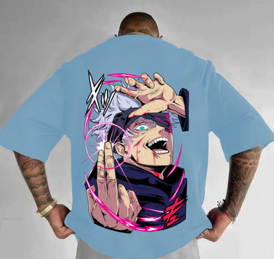 TEESHACK Printed Men Round Neck Light Blue T-Shirt