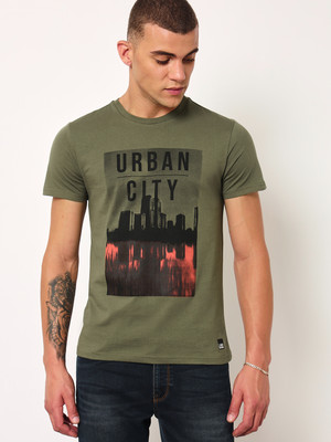LEE Graphic Print, Printed Men Round Neck Green T-Shirt
