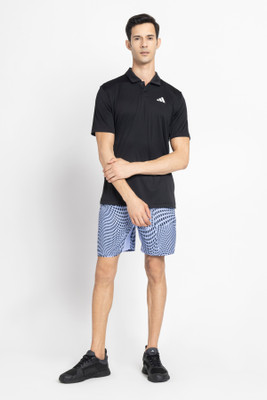 ADIDAS Printed Men Polo Neck Black T-Shirt