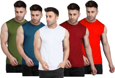 UDI n ADI Solid Men Round Neck White, Blue, Dark Green, Maroon, Red T-Shirt