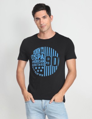 U.S. Polo Assn. Denim Co. Printed, Typography Men Round Neck Black T-Shirt