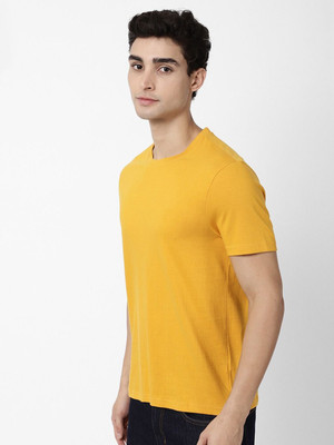 OrrganicChics Solid Men Round Neck Yellow T-Shirt