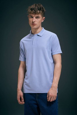 Maxzone Solid Men Polo Neck Light Blue T-Shirt