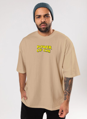 HouseOfCommon Printed Men Round Neck Beige T-Shirt