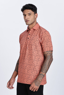 RICH ROVER Floral Print Men Polo Neck Orange T-Shirt