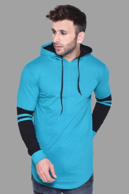 GEUM Solid Men Hooded Neck Light Green T-Shirt