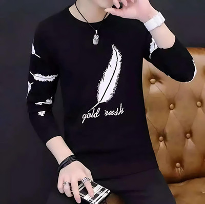 Autna Printed Men Round Neck Black T-Shirt